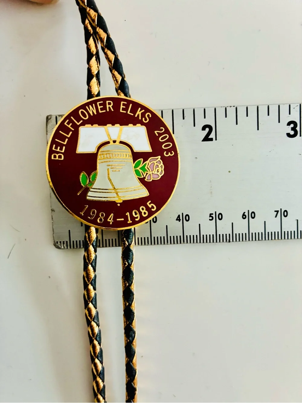 VTG Bellflower, Ca ELKS LODGE 2003 Braided LEA Bolo Necklace with Red Medallion